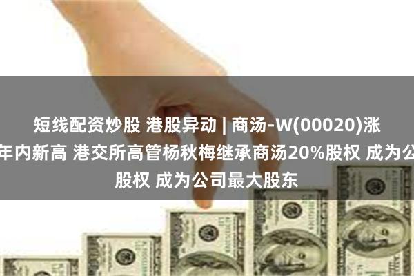 短线配资炒股 港股异动 | 商汤-W(00020)涨超20%再创年内新高 港交所高管杨秋梅继承商汤20%股权 成为公司最大股东